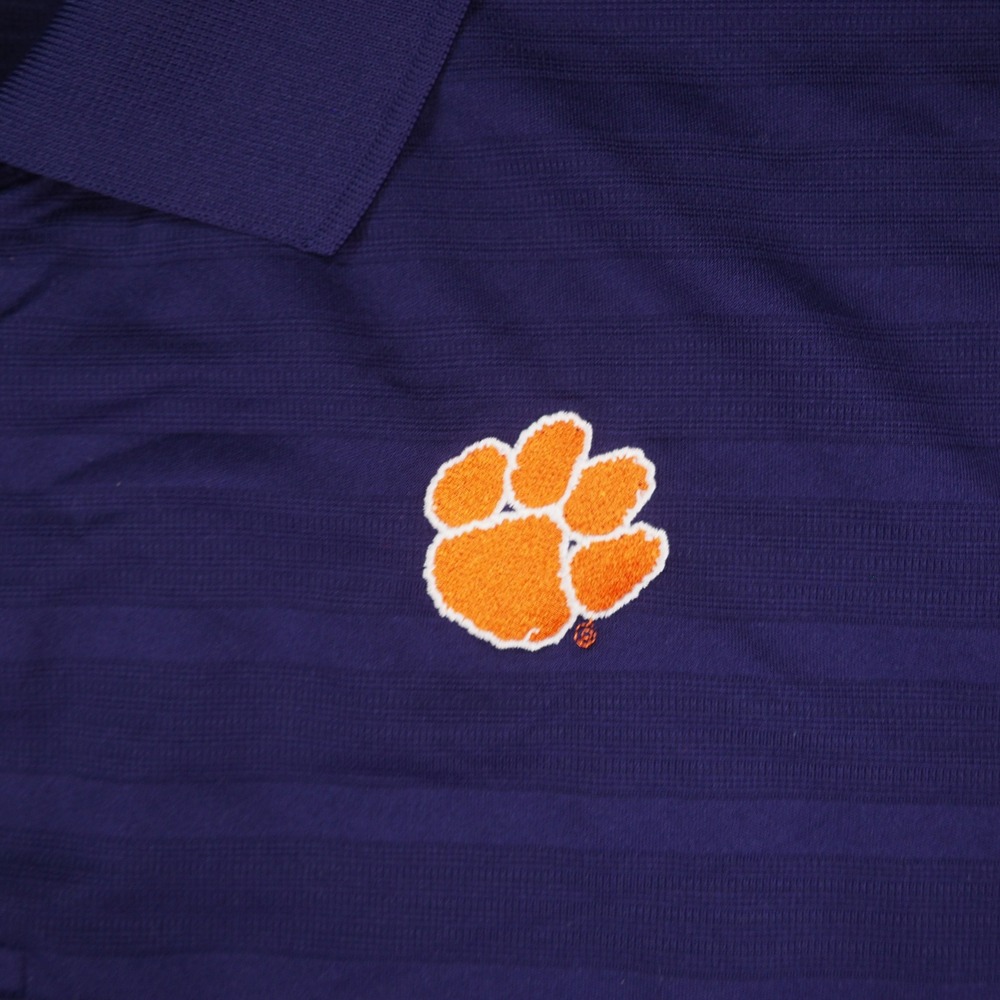 Clemson Tigers Polo Mens Large Champion Purple Striped NCAA Gameday Athletic Paw